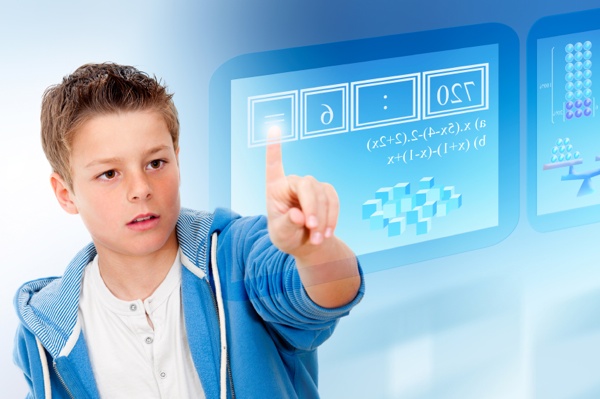 Young student with virtual futuristic interface.